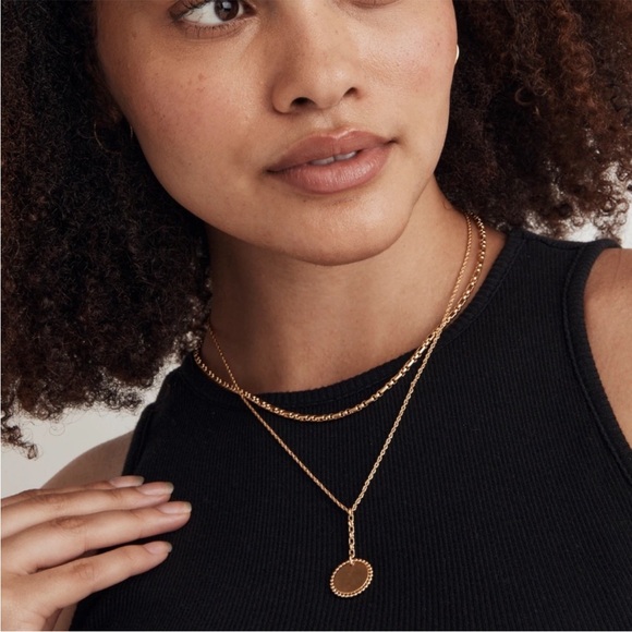 NWT MADEWELL 2-Piece Lariat Necklace Set Vintage Gold - Picture 4 of 11